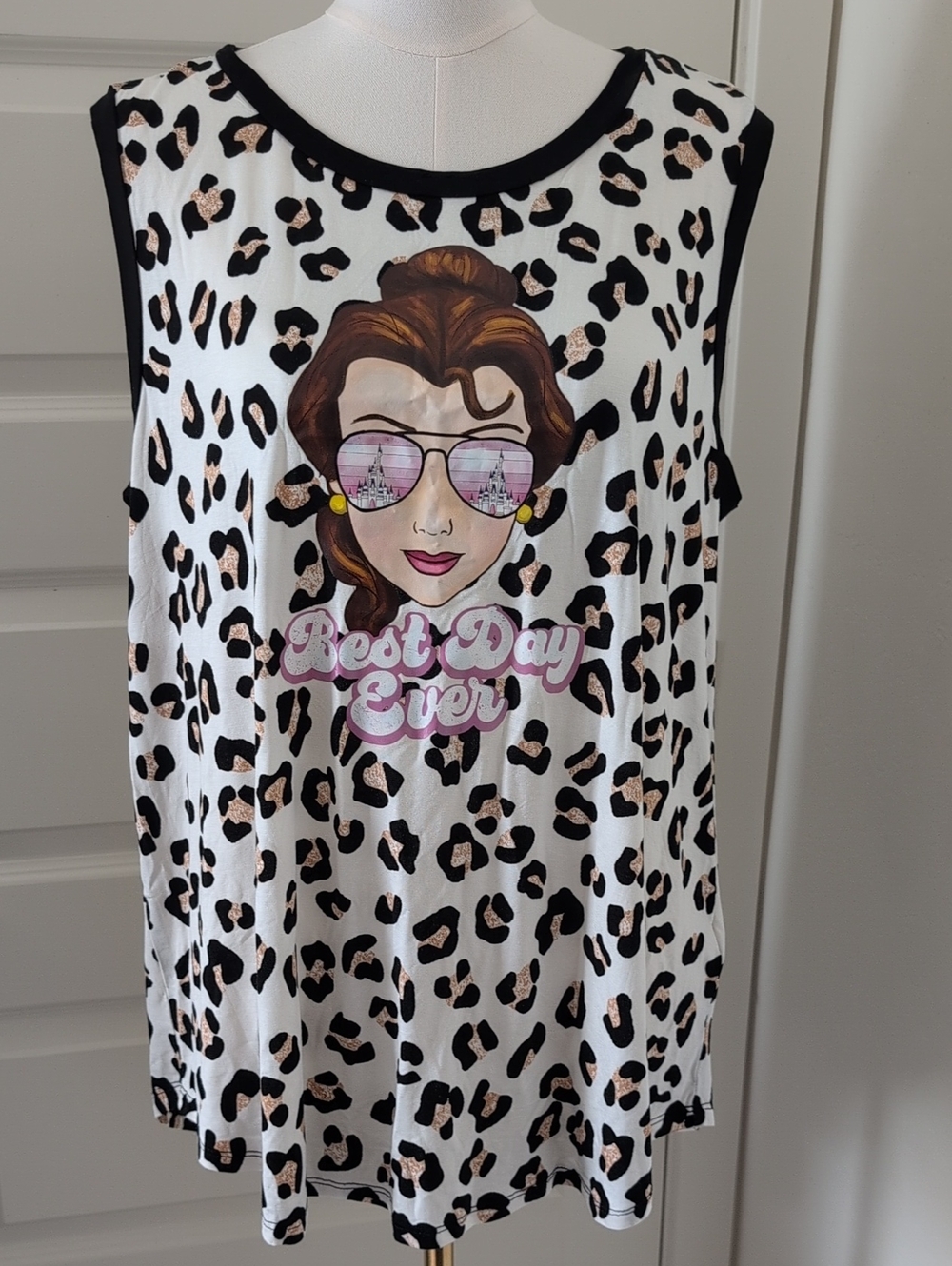 LULAROE Cocoa Tank Leopard Print Best Day Ever Disney Inspired Size XL